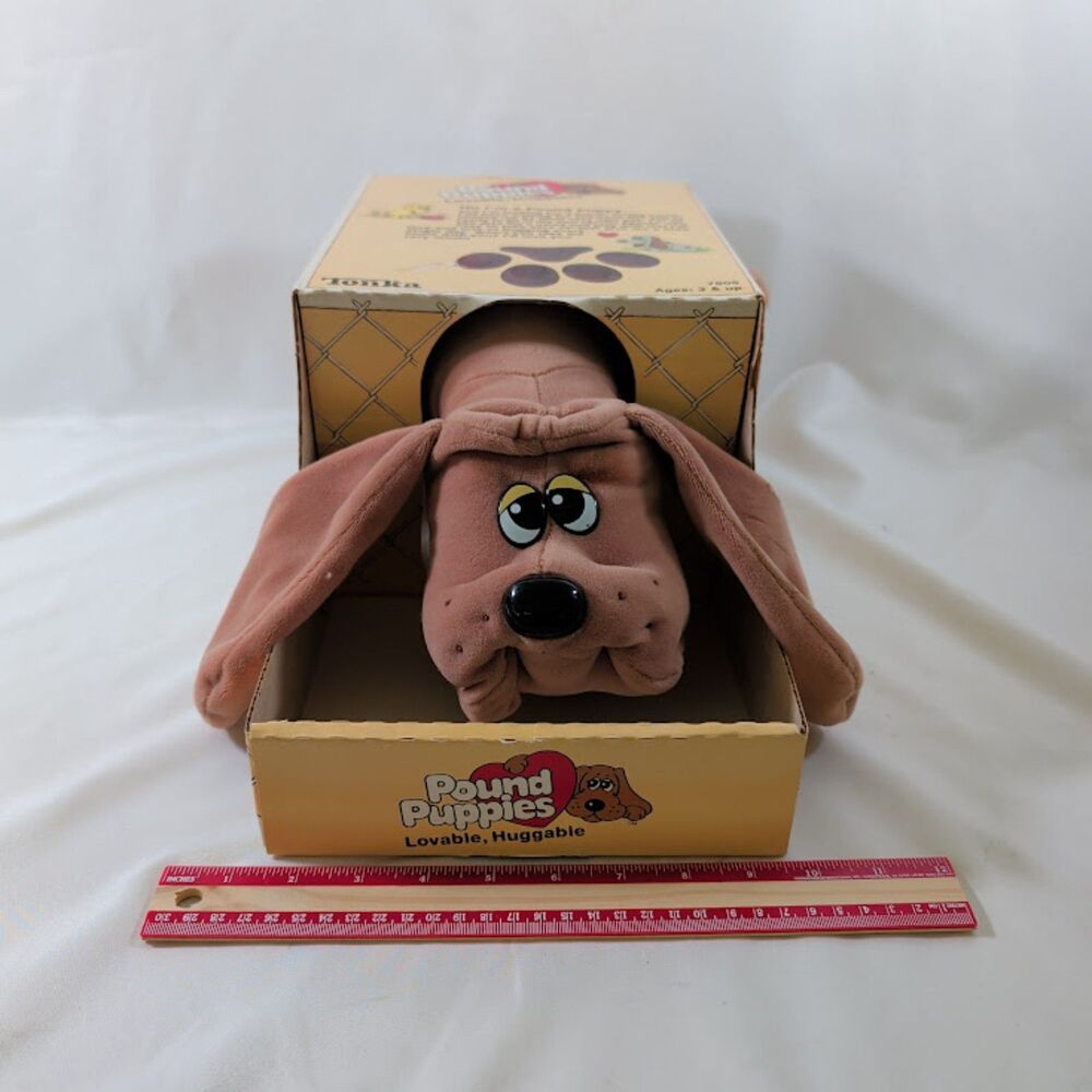 Vintage 1985 Tonka Pound Puppies Plush Dog w/ Kennel Box Care Papers Korea #7805